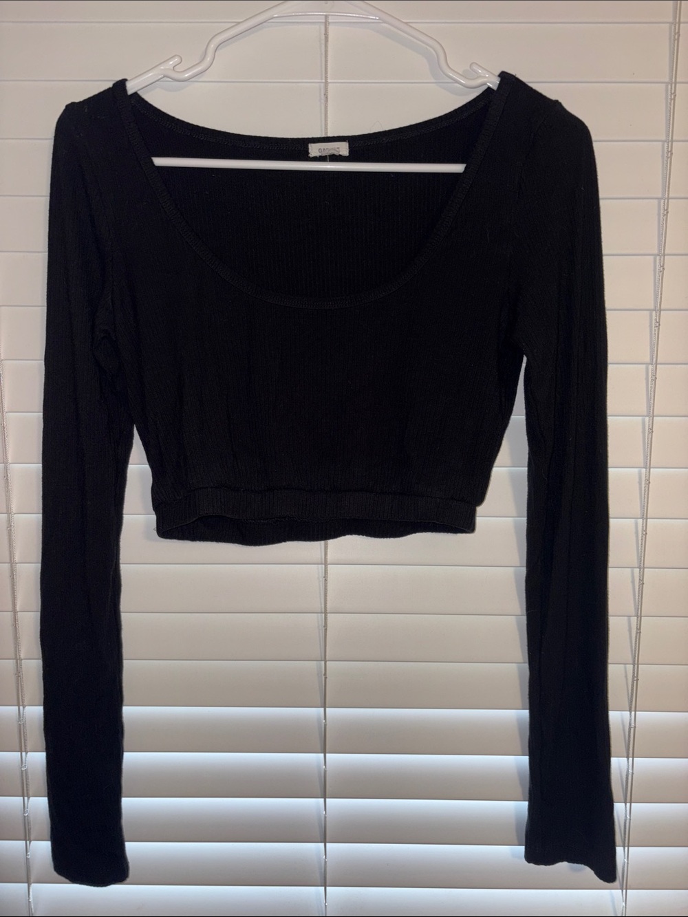 Garage Black Ribbed Long-Sleeve Crop Top